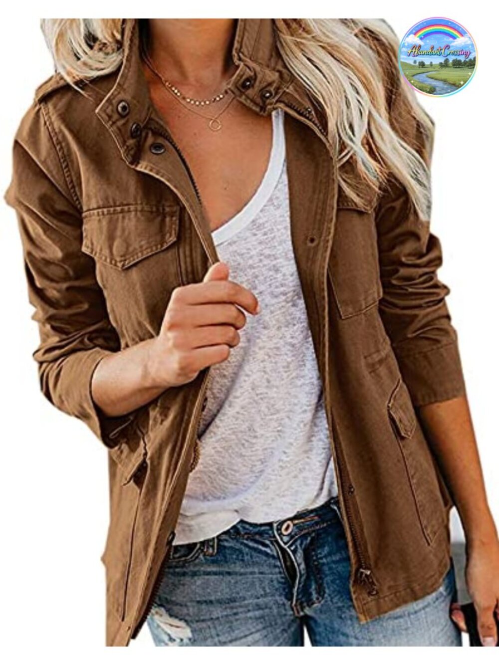 Women's Military Anorak Jacket Zip Up Snap Buttons Safari Utility Coat Cotton